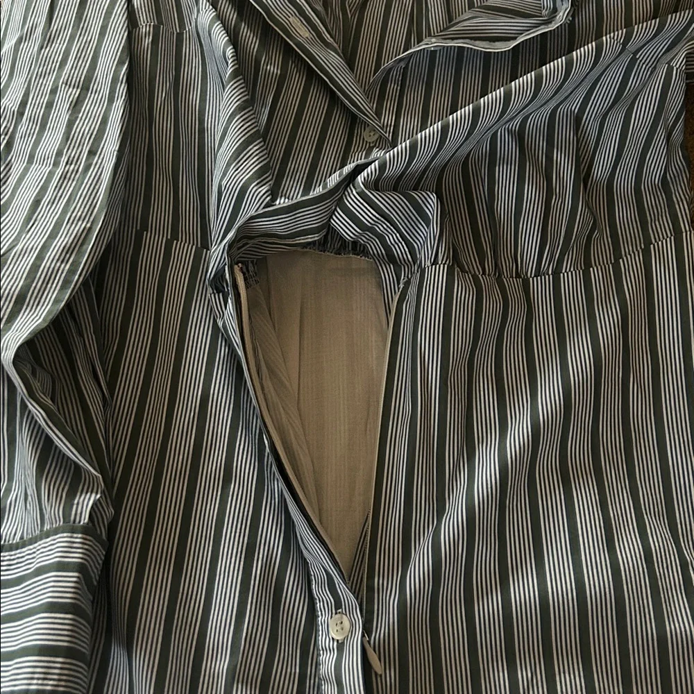 Veronica Beard Navy/Green Striped Long Sleeve Cotton Shirt Dress **Size 6** 🌺🌺 - Picture 6 of 6